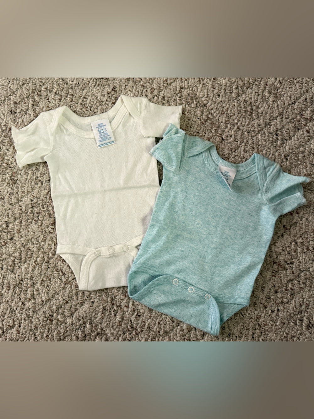 Vintage Soft Cotton Baby One-Piece Bodysuits in White and Light Teal - 2 Pack